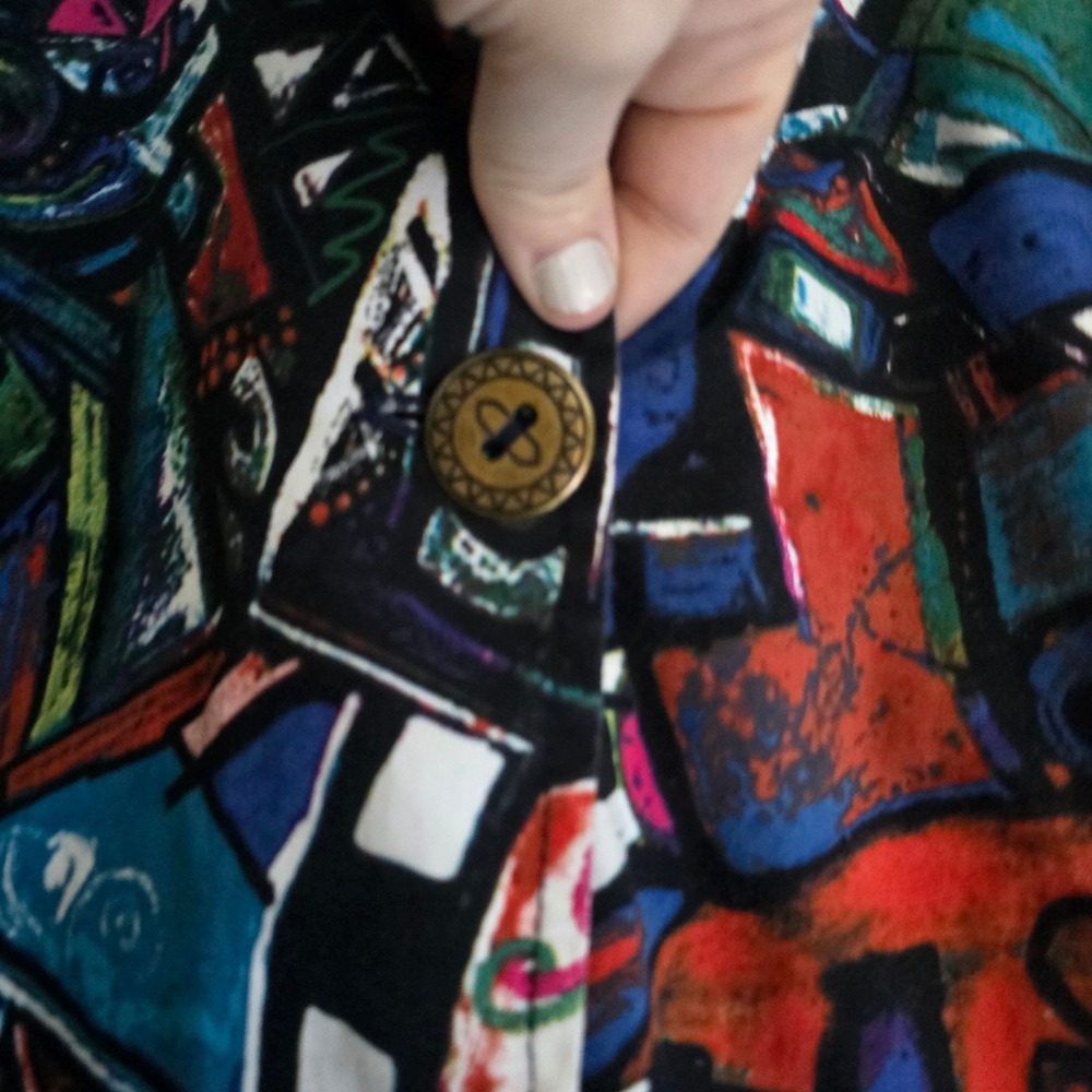 Chico's Abstract Geometric Print Button Front Jacket‎ Multi Color Size 2 Large - Picture 3 of 5